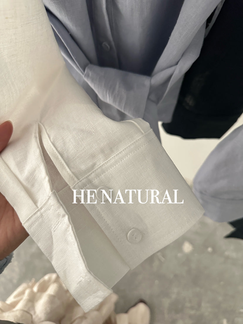 HE NATURAL Women's Minimalist Loose Fit Casual Spring Shirt with Adjustable Belt