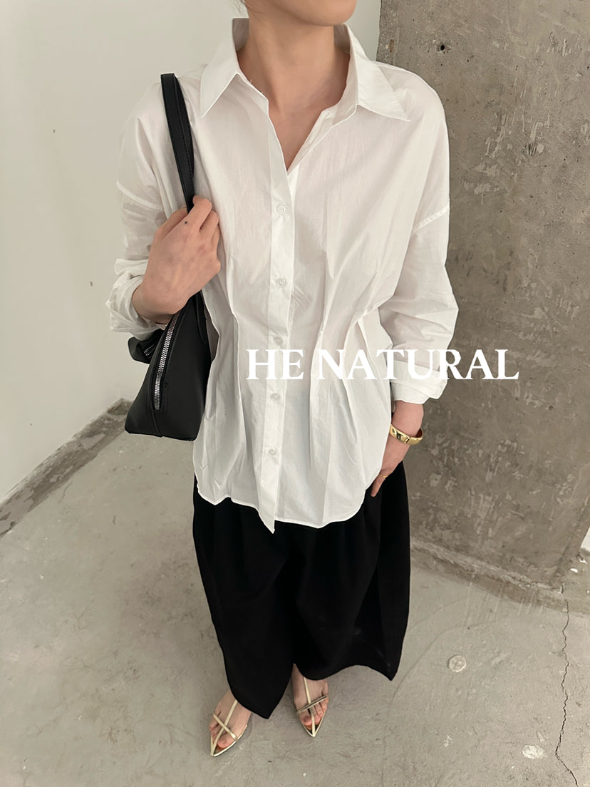 HE NATURAL Designer Pleated Elegant Button-Down Shirt for Women - 2026 Spring Collection