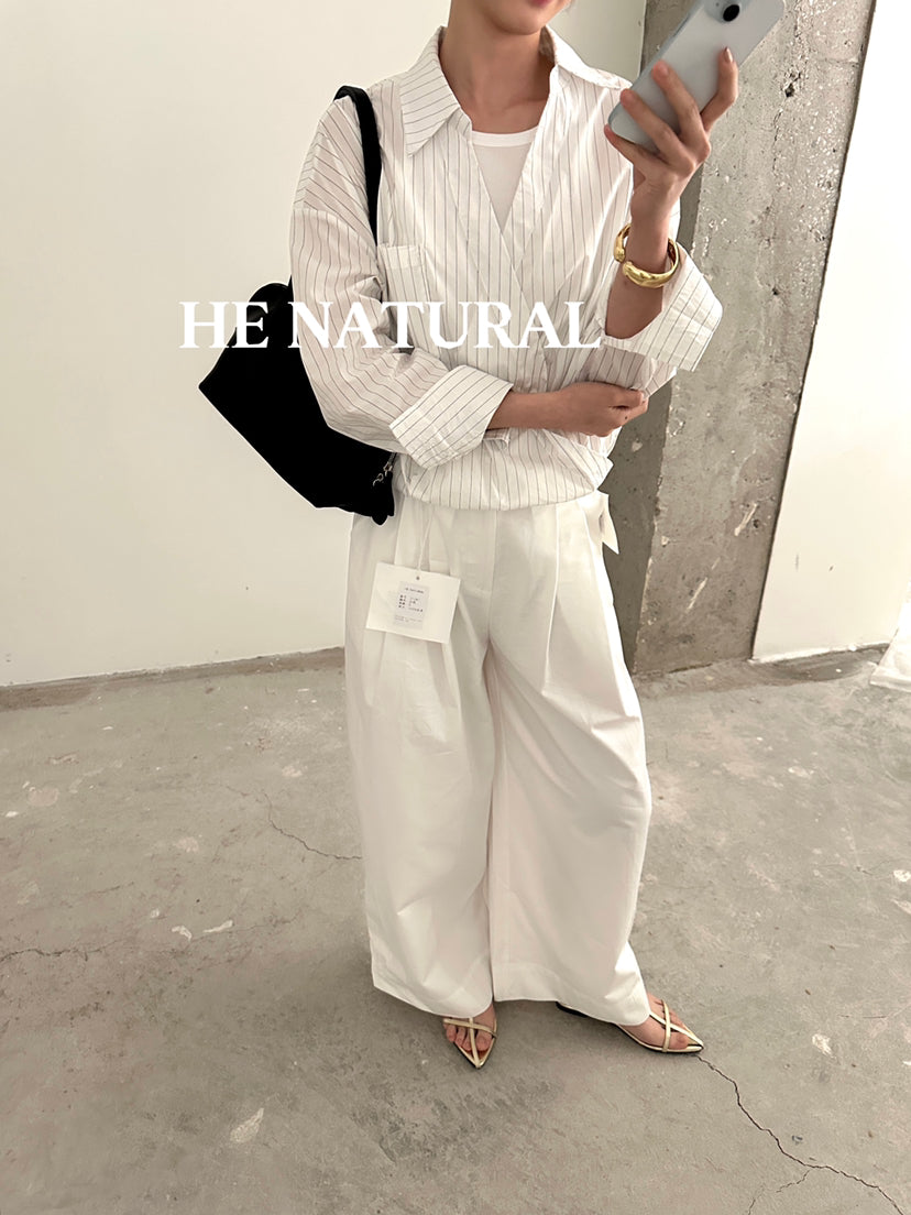 HE NATURAL Designer Fake Two-Piece Striped Shirt - 2026 Spring Collection Chic Long Sleeve Pullover