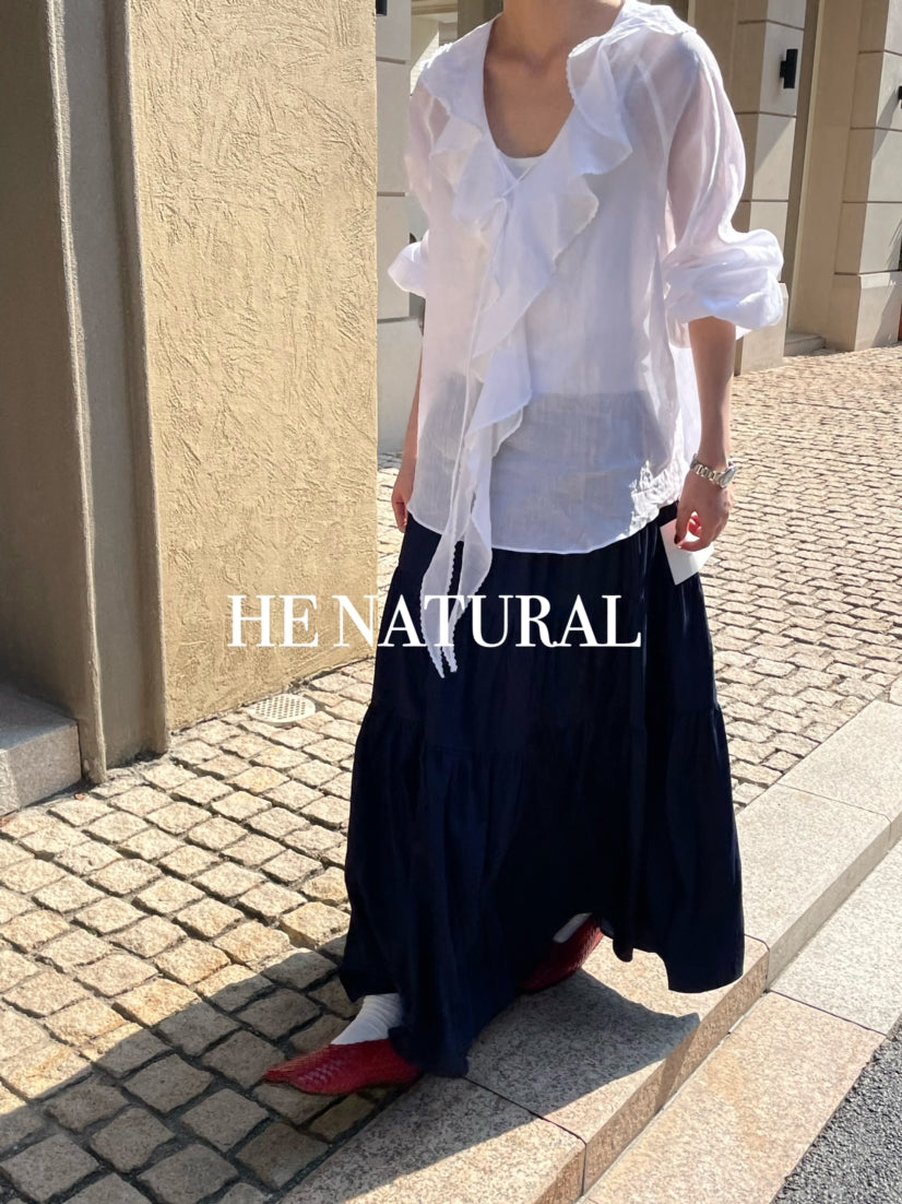 HE NATURAL Elegant Ruffled Tie-Neck Blouse - Spring Lantern Sleeve Pullover