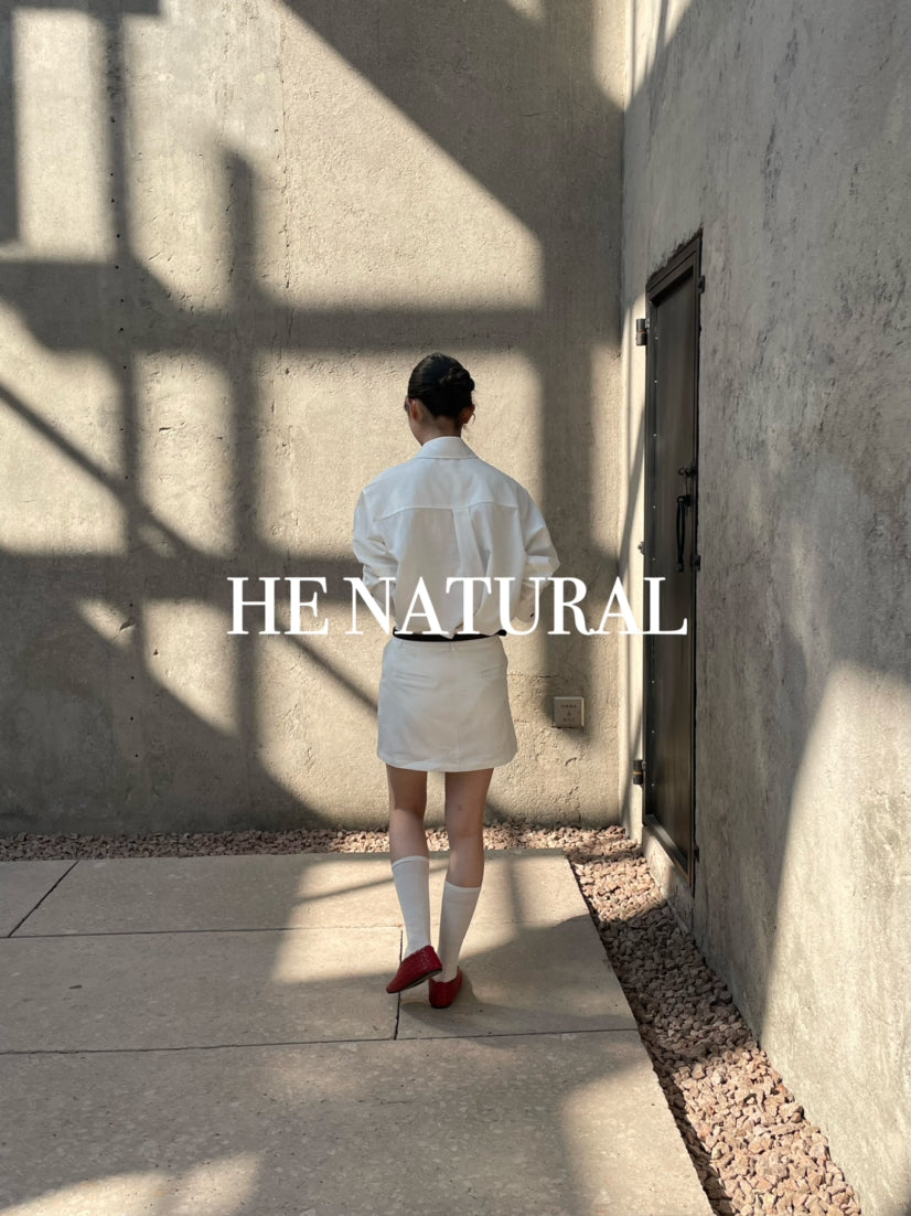 HE NATURAL Minimalist Korean Loose Shirt & A-Line Skort Anti-Exposure Two-Piece Set