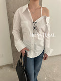 HE NATURAL Elegant One-Shoulder Pleated Blouse - Chic Spring Solid Color Top