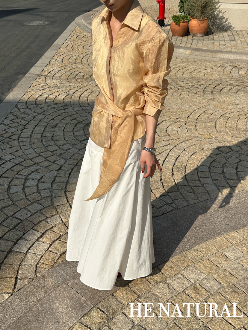 HE NATURAL French Asymmetric Knotted Design Shirt - Elegant Spring Business Casual Blouse
