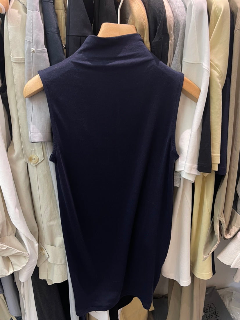 HE NATURAL Elegant High Neck Sleeveless Ruched Vest - Minimalist Summer Chic