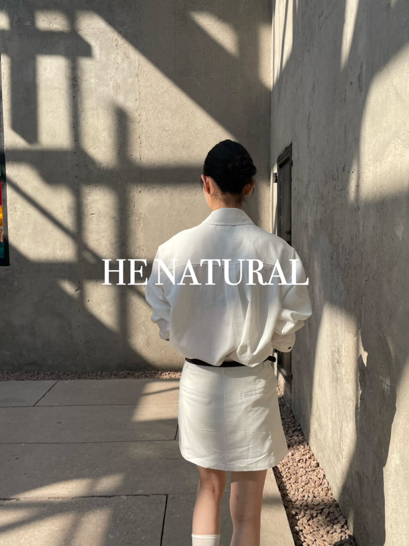 HE NATURAL Minimalist Korean Loose Shirt & A-Line Skort Anti-Exposure Two-Piece Set