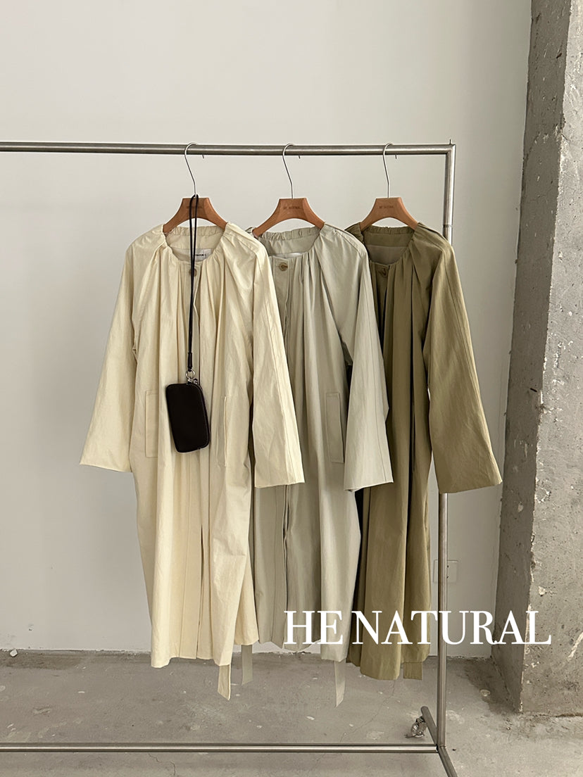 HE NATURAL 2026 Spring Collection Minimalist Long Loose Fit Trench Coat with Belt