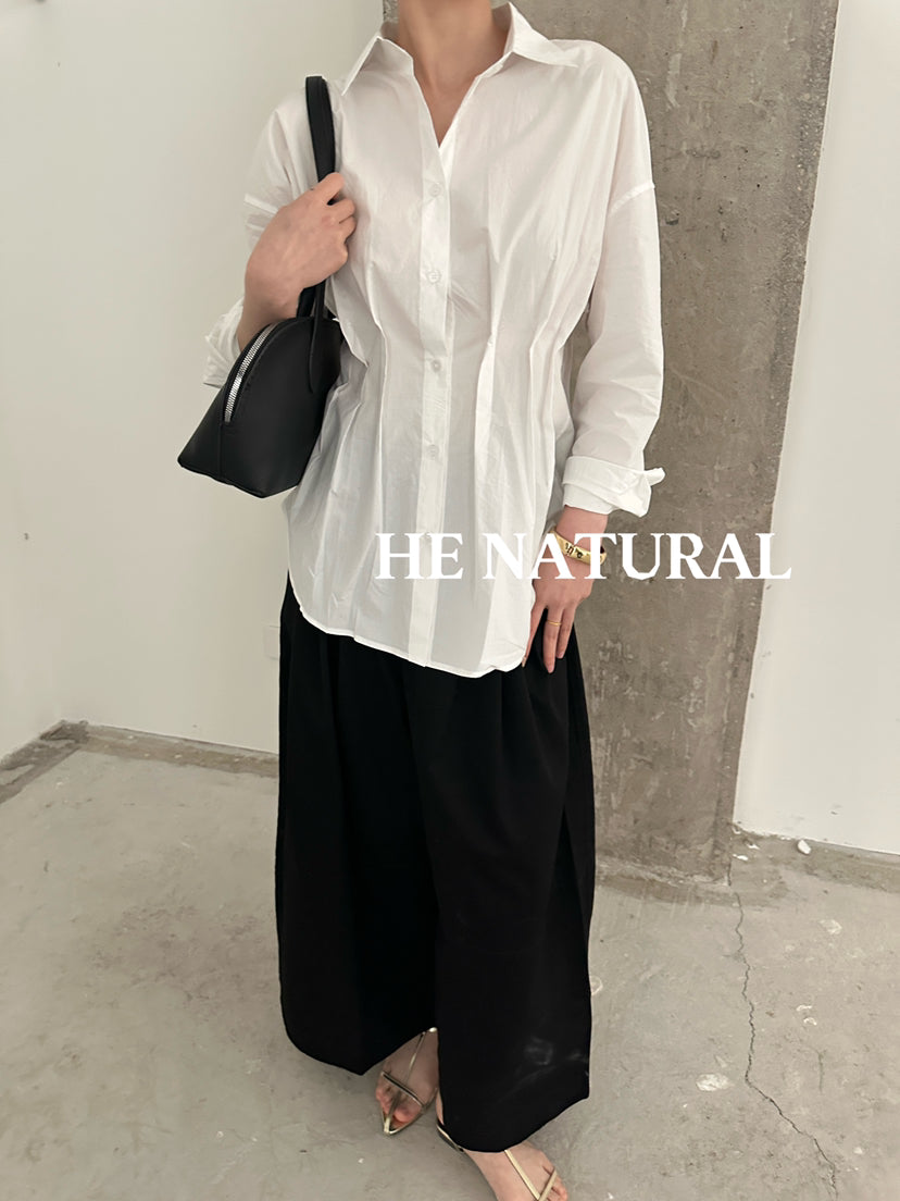 HE NATURAL Designer Pleated Elegant Button-Down Shirt for Women - 2026 Spring Collection