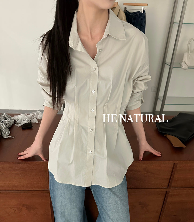 HE NATURAL Designer Pleated Elegant Button-Down Shirt for Women - 2026 Spring Collection