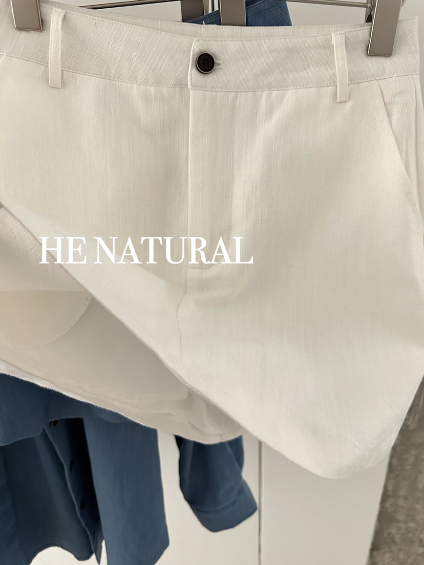 HE NATURAL Minimalist Korean Loose Shirt & A-Line Skort Anti-Exposure Two-Piece Set