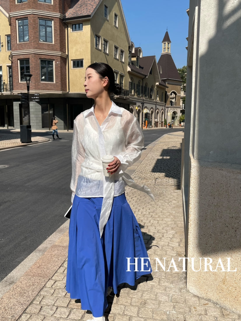 HE NATURAL French Asymmetric Knotted Design Shirt - Elegant Spring Business Casual Blouse