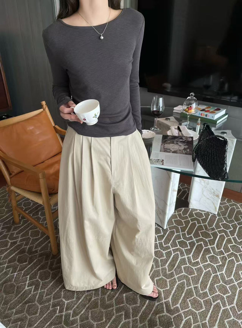 HE NATURAL Women's Minimalist High-Waisted Wide-Leg Casual Loose Spring Pants