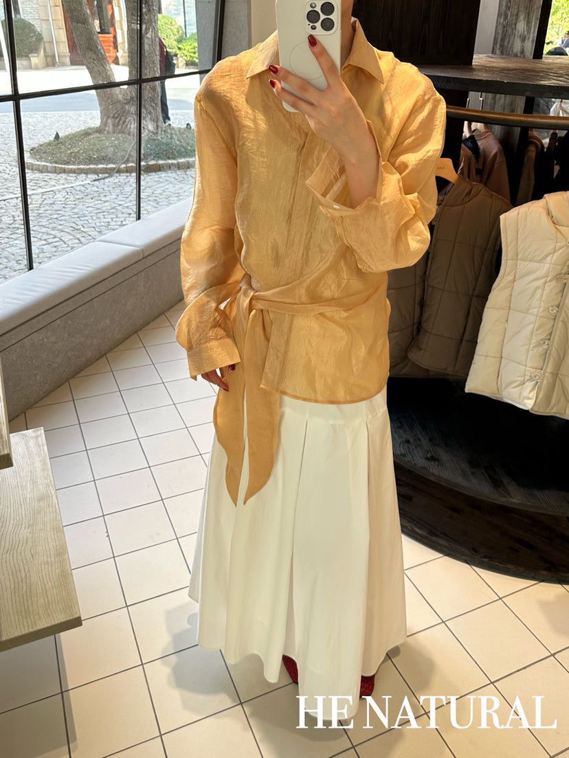 HE NATURAL French Asymmetric Knotted Design Shirt - Elegant Spring Business Casual Blouse