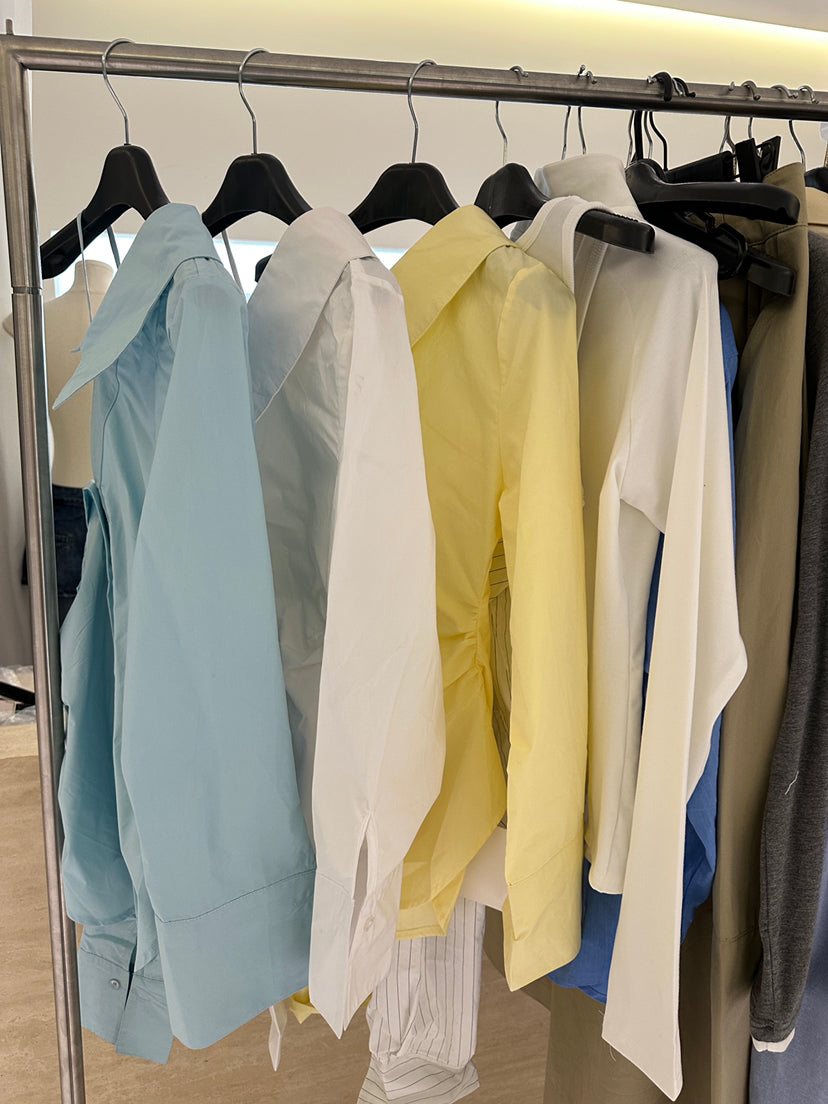 HE NATURAL Elegant One-Shoulder Pleated Blouse - Chic Spring Solid Color Top