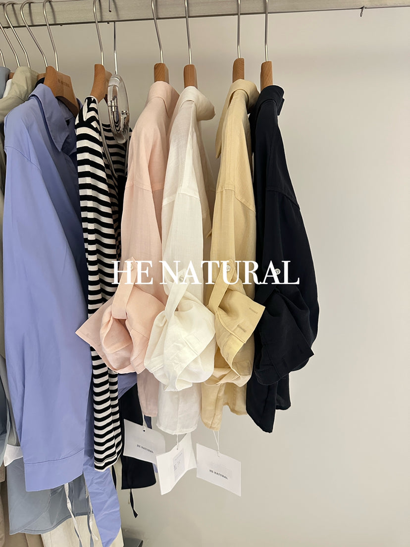 Premium HE NATURAL Ramie Casual Shirt with Shell Buttons - Elegant Spring Blouse