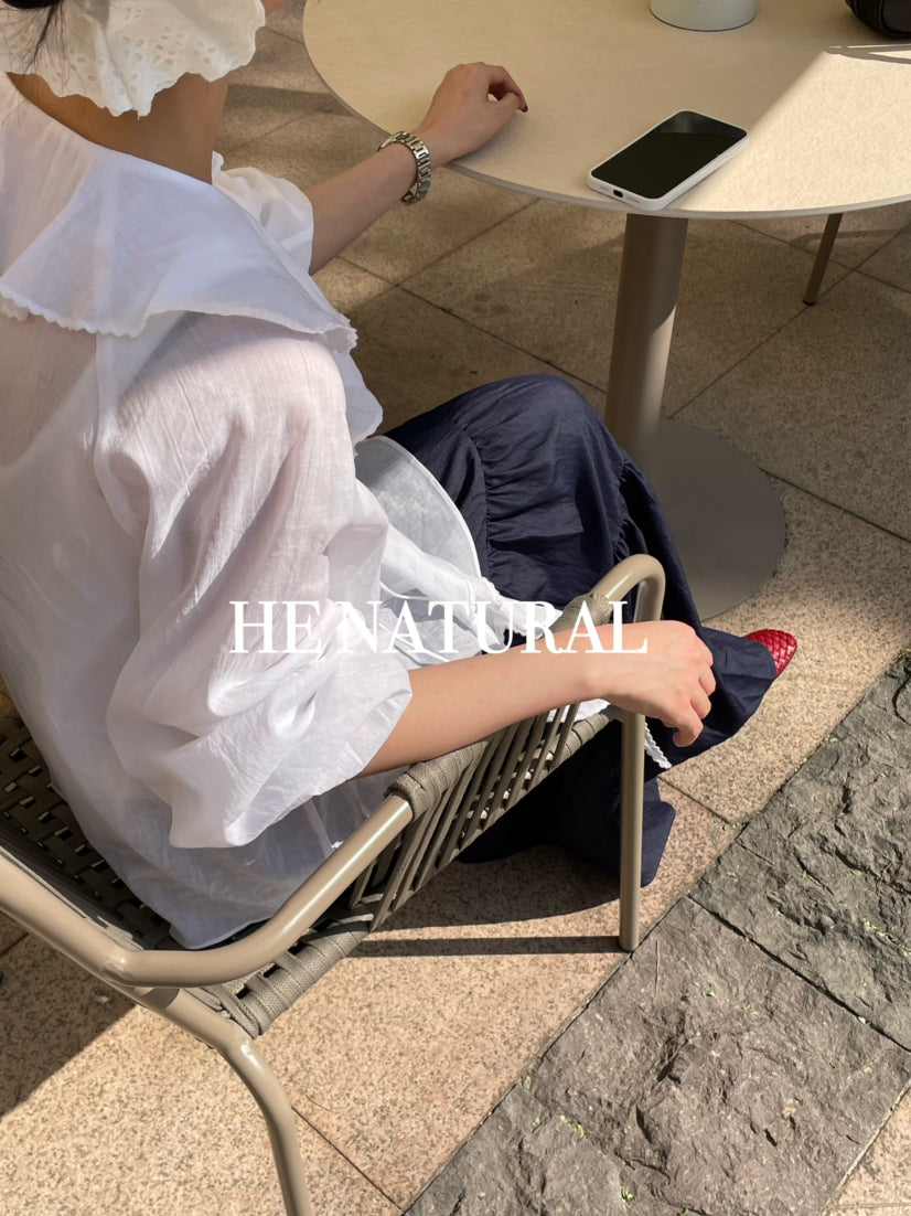 HE NATURAL Elegant Ruffled Tie-Neck Blouse - Spring Lantern Sleeve Pullover