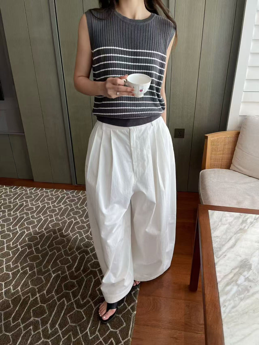 HE NATURAL Women's Minimalist High-Waisted Wide-Leg Casual Loose Spring Pants