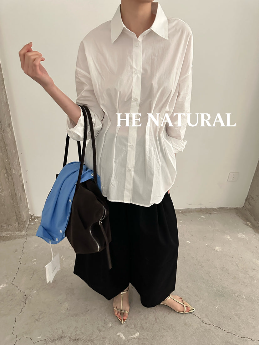 HE NATURAL Designer Pleated Elegant Button-Down Shirt for Women - 2026 Spring Collection