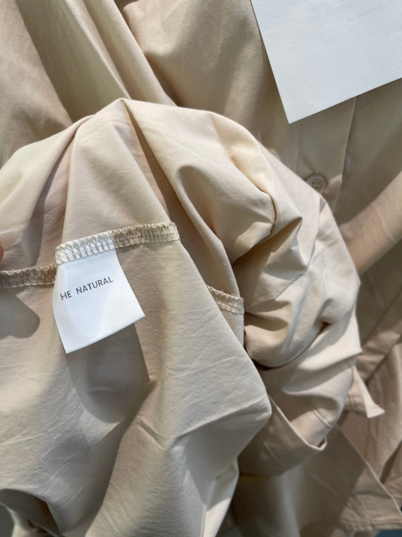 HE NATURAL Designer Pleated Elegant Button-Down Shirt for Women - 2026 Spring Collection