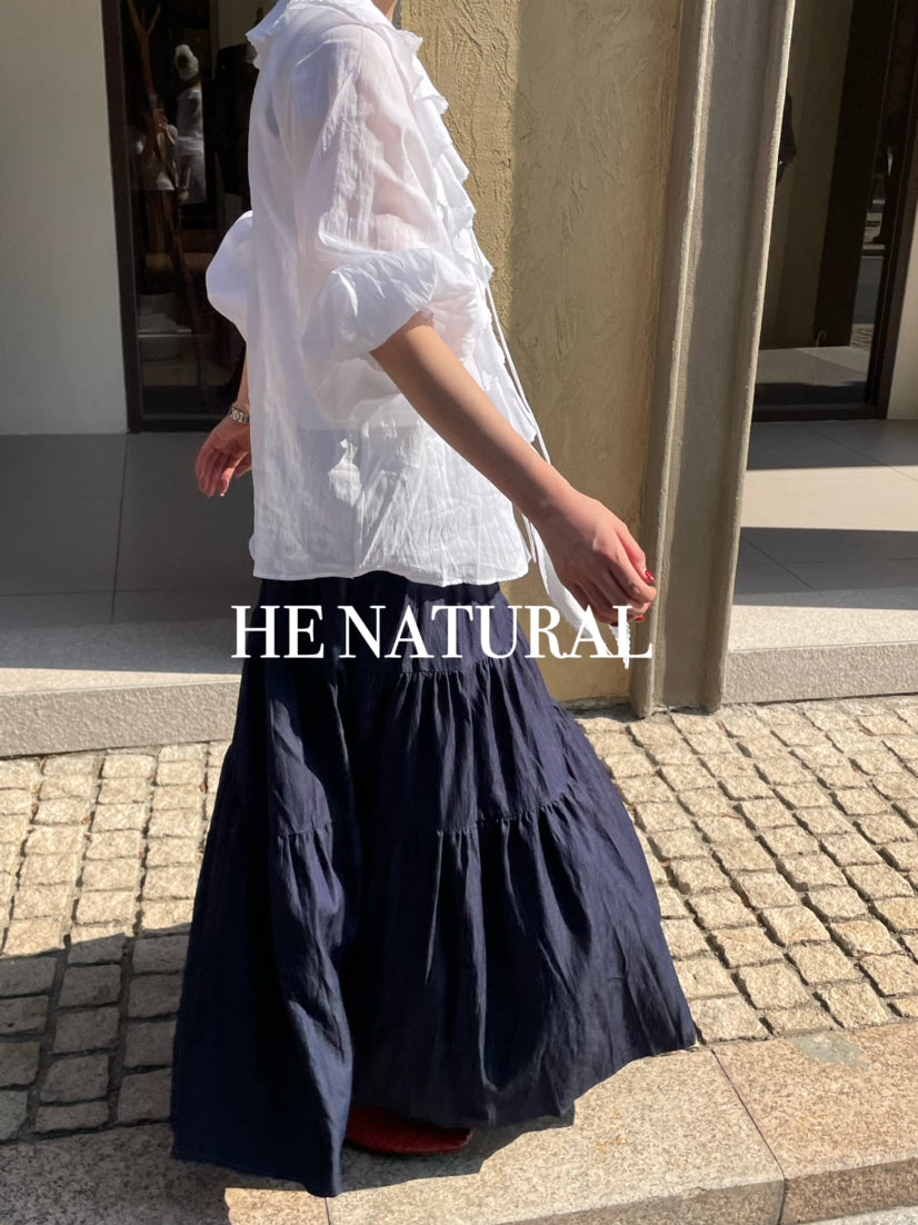 HE NATURAL Elegant Ruffled Tie-Neck Blouse - Spring Lantern Sleeve Pullover