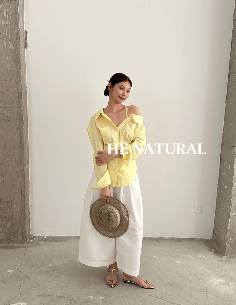 HE NATURAL Elegant One-Shoulder Pleated Blouse - Chic Spring Solid Color Top