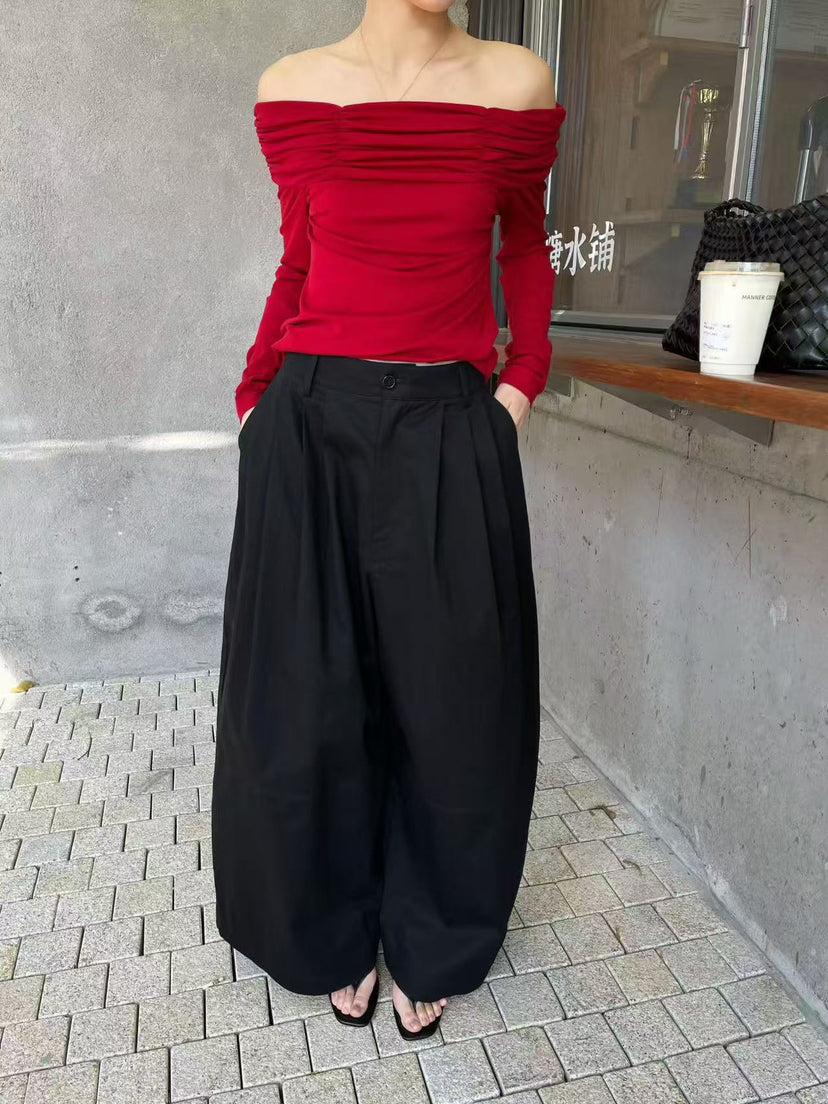 HE NATURAL Women's Minimalist High-Waisted Wide-Leg Casual Loose Spring Pants