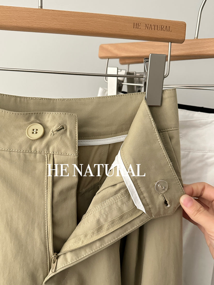 HE NATURAL Women's Minimalist High-Waisted Wide-Leg Casual Loose Spring Pants