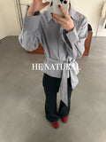 HE NATURAL Women's Minimalist Loose Fit Casual Spring Shirt with Adjustable Belt