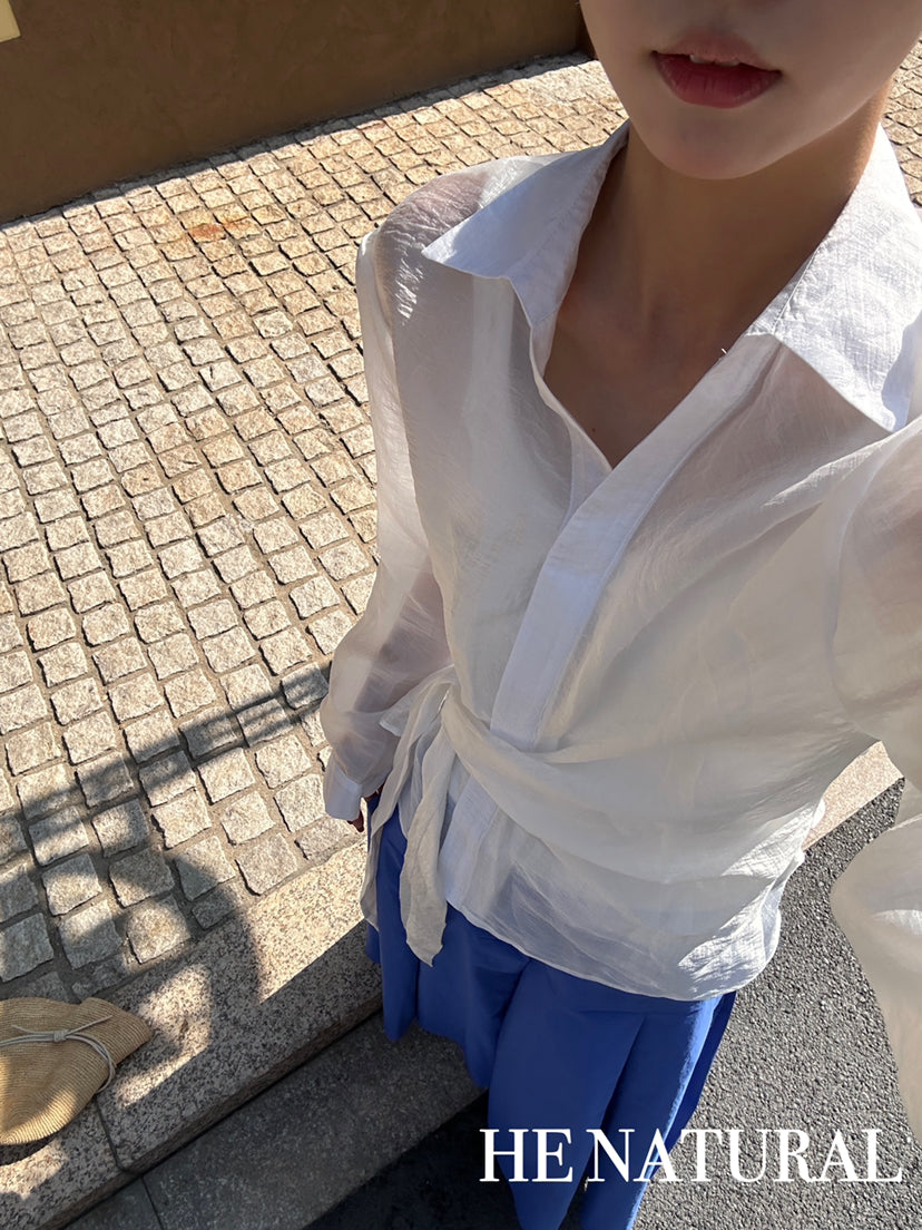 HE NATURAL French Asymmetric Knotted Design Shirt - Elegant Spring Business Casual Blouse