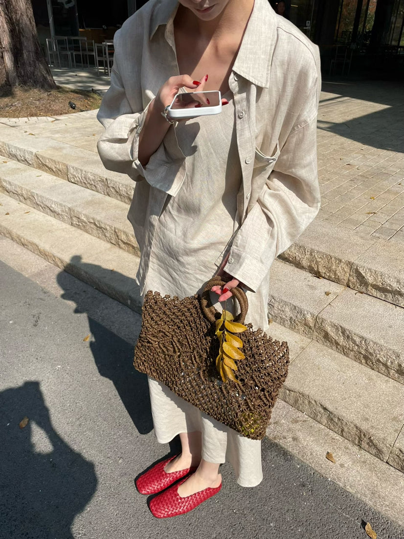 HE NATURAL Korean Style Loose Pocket Shirt & Minimalist Vest Dress Two-Piece Set