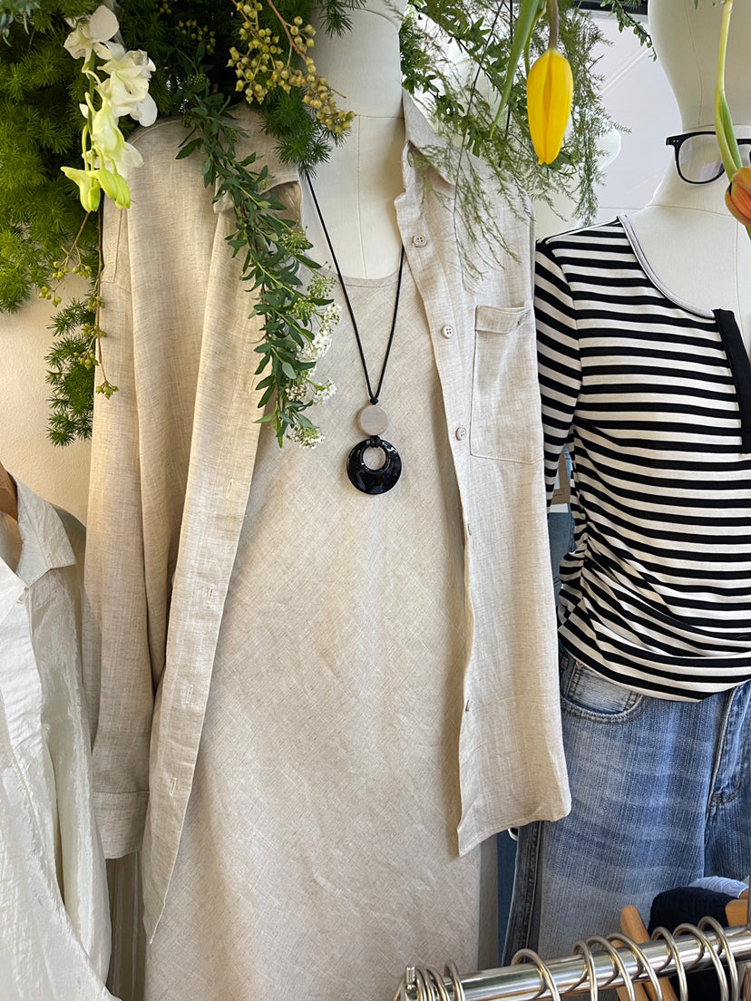 HE NATURAL Korean Style Loose Pocket Shirt & Minimalist Vest Dress Two-Piece Set