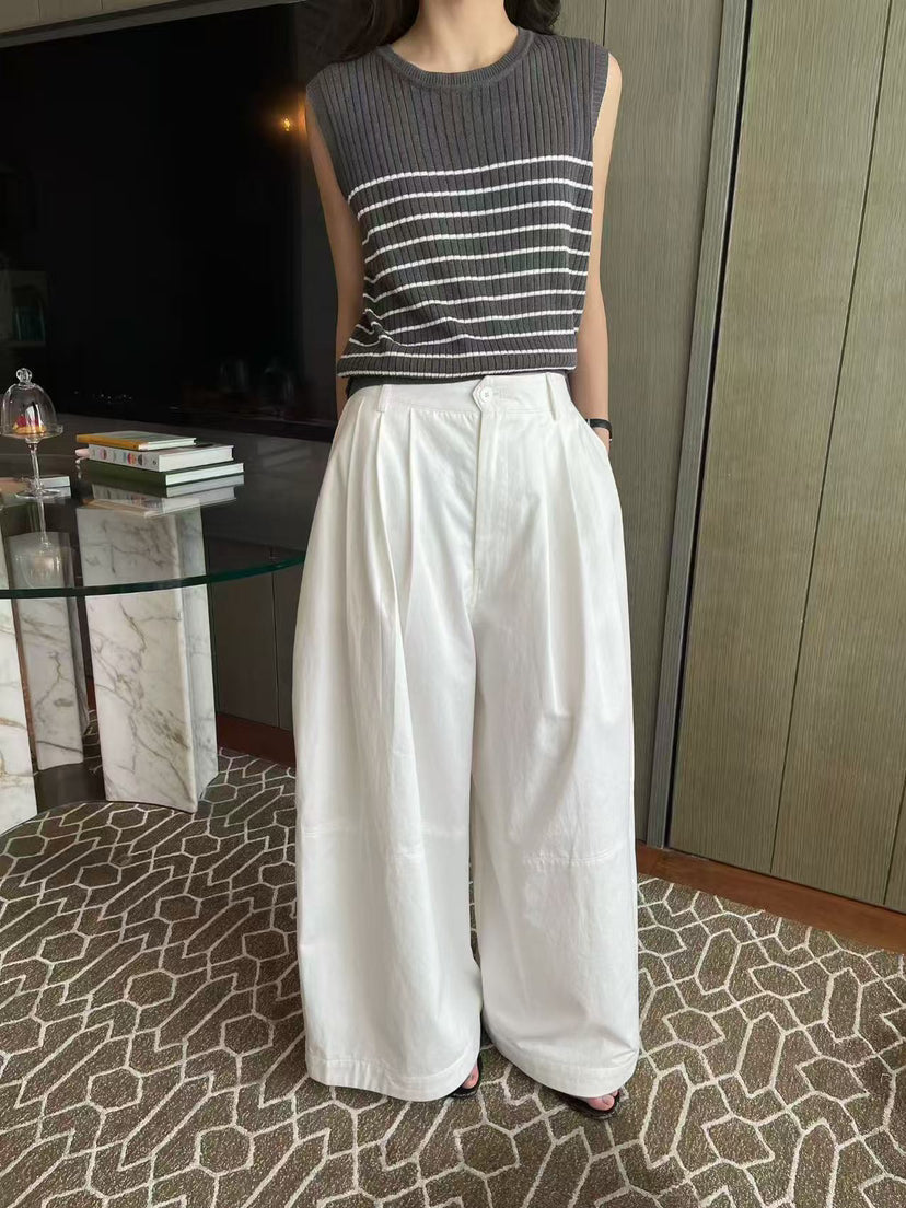 HE NATURAL Women's Minimalist High-Waisted Wide-Leg Casual Loose Spring Pants