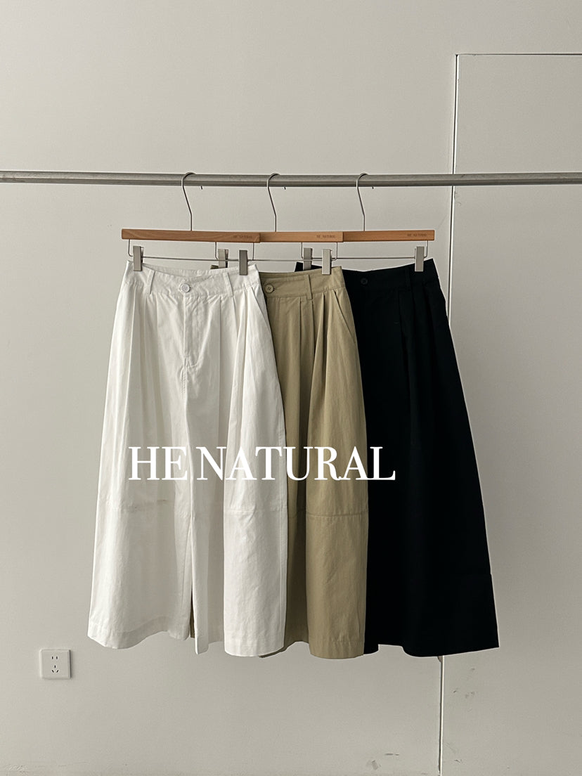 HE NATURAL Women's Minimalist High-Waisted Wide-Leg Casual Loose Spring Pants
