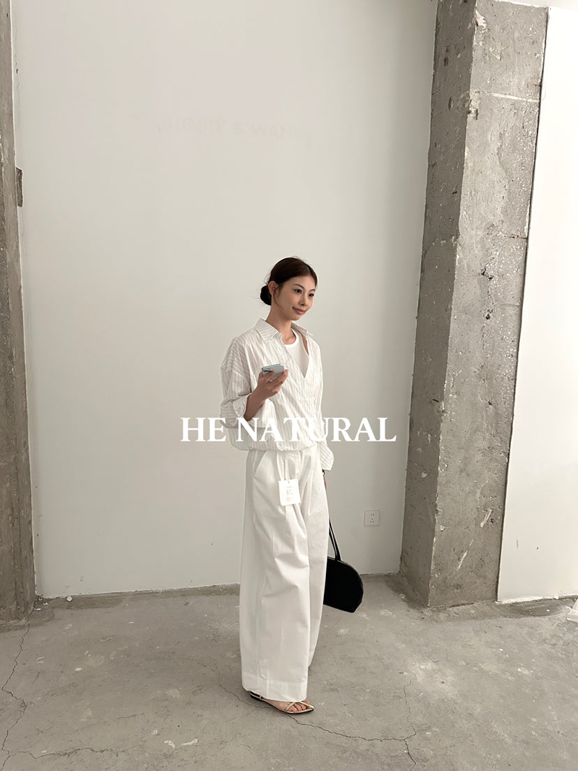 HE NATURAL Designer Fake Two-Piece Striped Shirt - 2026 Spring Collection Chic Long Sleeve Pullover
