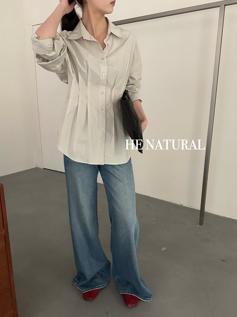 HE NATURAL Designer Pleated Elegant Button-Down Shirt for Women - 2026 Spring Collection