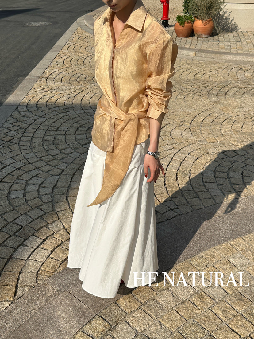 HE NATURAL French Asymmetric Knotted Design Shirt - Elegant Spring Business Casual Blouse