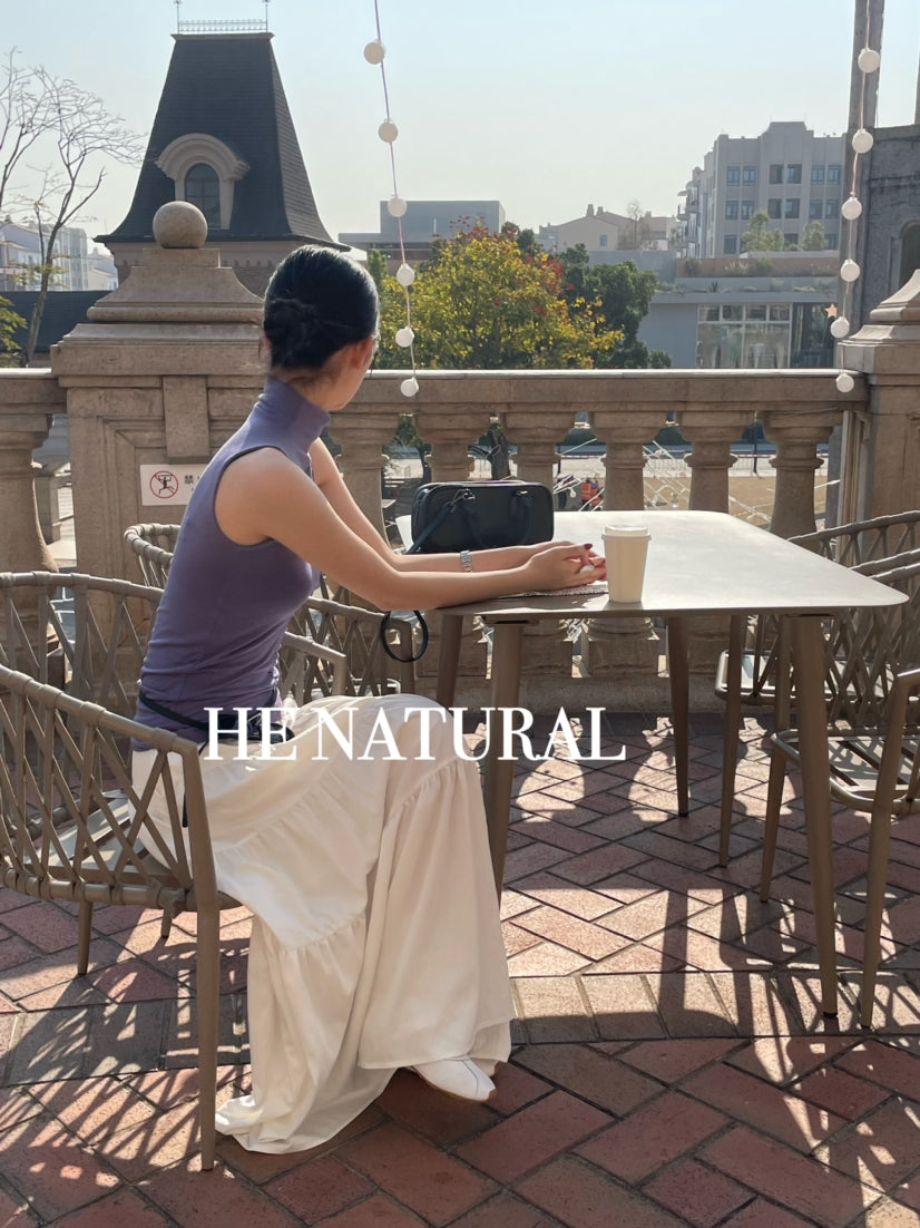 HE NATURAL Elegant High Neck Sleeveless Ruched Vest - Minimalist Summer Chic