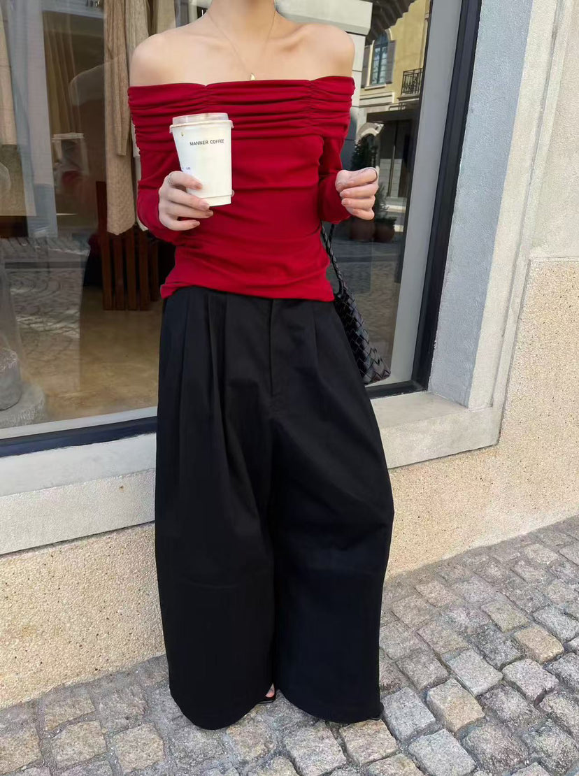 HE NATURAL Women's Minimalist High-Waisted Wide-Leg Casual Loose Spring Pants