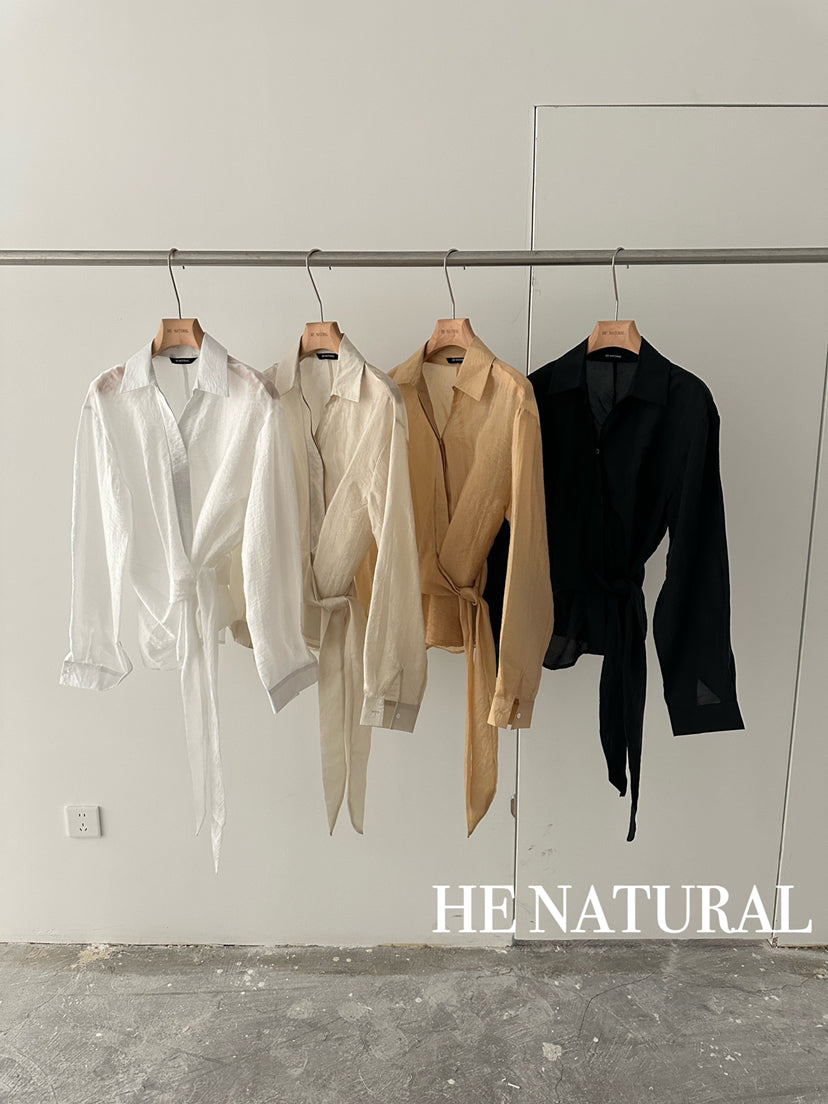 HE NATURAL French Asymmetric Knotted Design Shirt - Elegant Spring Business Casual Blouse