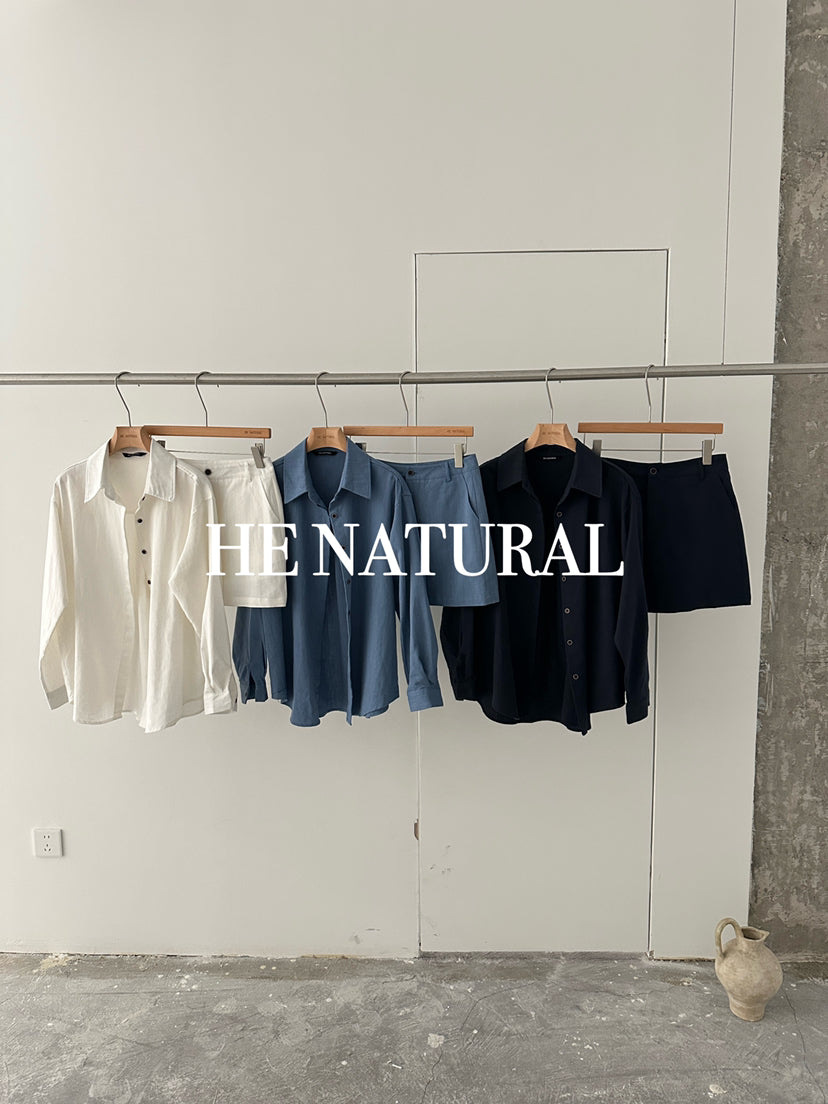 HE NATURAL Minimalist Korean Loose Shirt & A-Line Skort Anti-Exposure Two-Piece Set