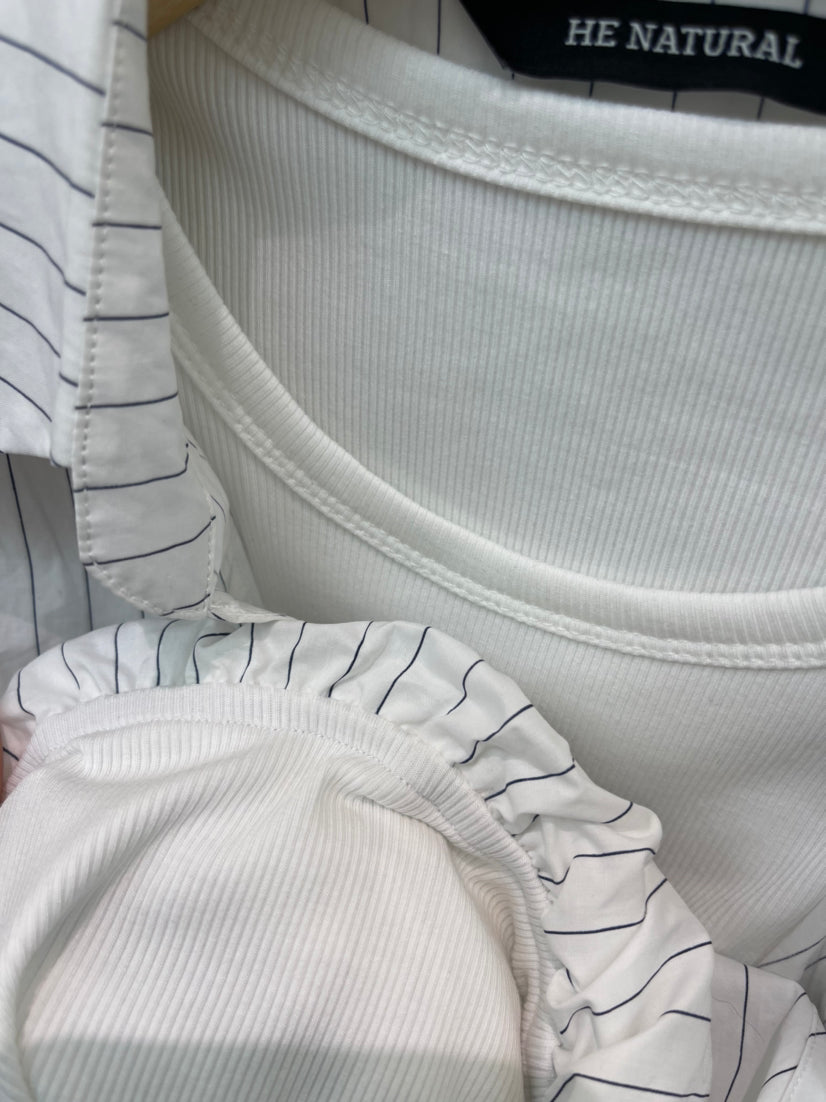 HE NATURAL Designer Fake Two-Piece Striped Shirt - 2026 Spring Collection Chic Long Sleeve Pullover