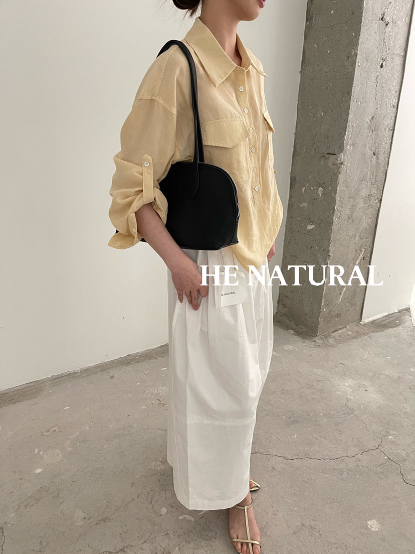 Premium HE NATURAL Ramie Casual Shirt with Shell Buttons - Elegant Spring Blouse