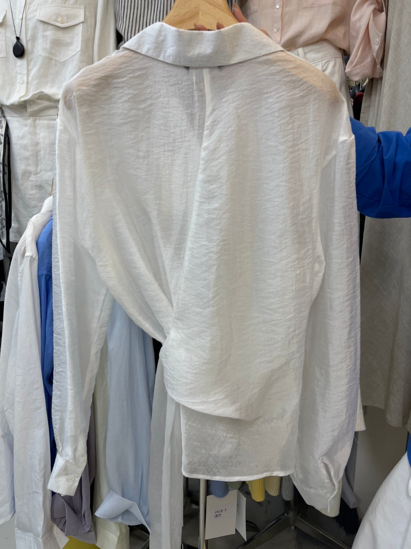 HE NATURAL French Asymmetric Knotted Design Shirt - Elegant Spring Business Casual Blouse