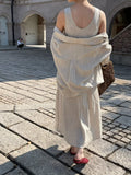 HE NATURAL Korean Style Loose Pocket Shirt & Minimalist Vest Dress Two-Piece Set
