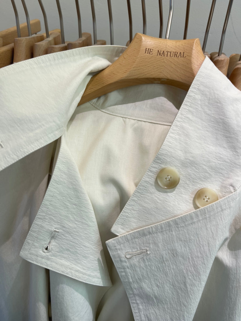 HE NATURAL Premium Classic Long Loose Trench Coat with Detachable Belt