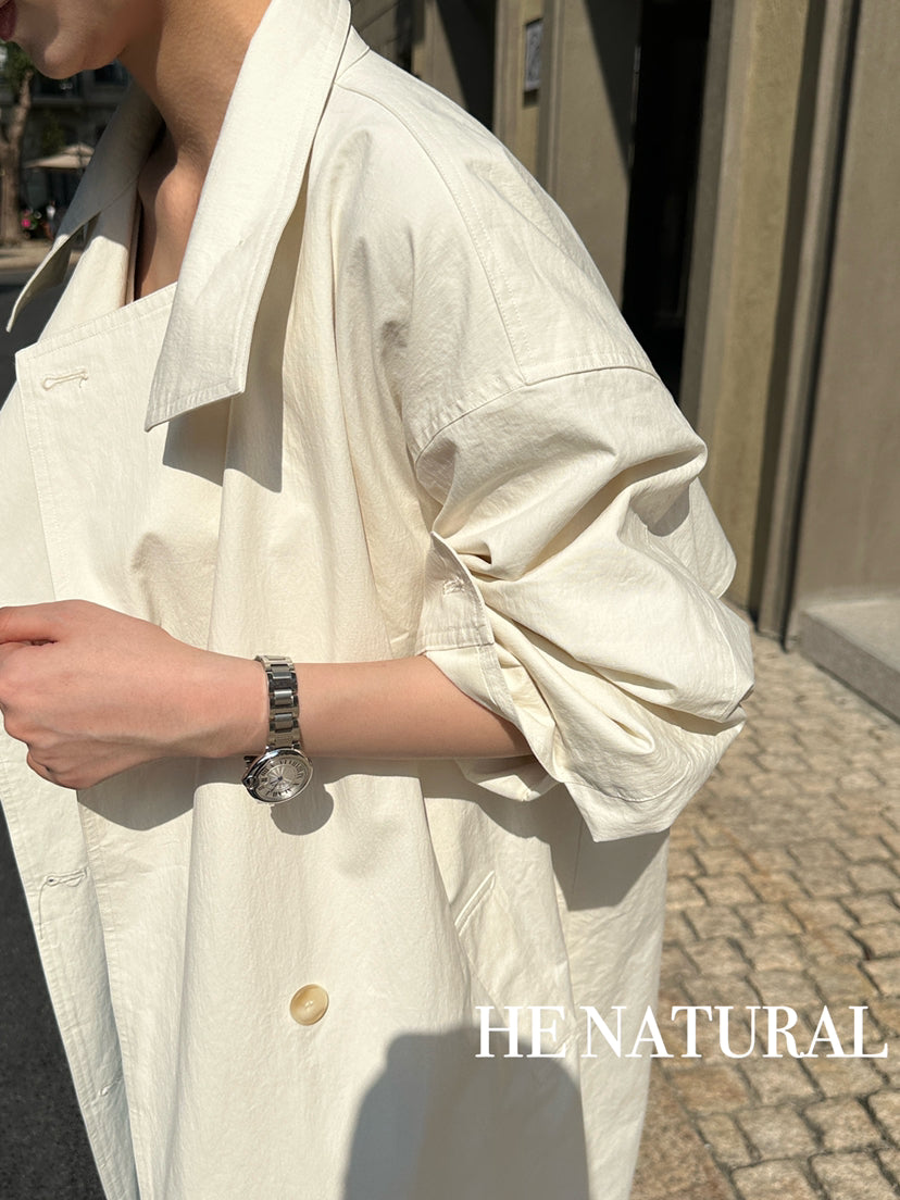 HE NATURAL Premium Classic Long Loose Trench Coat with Detachable Belt