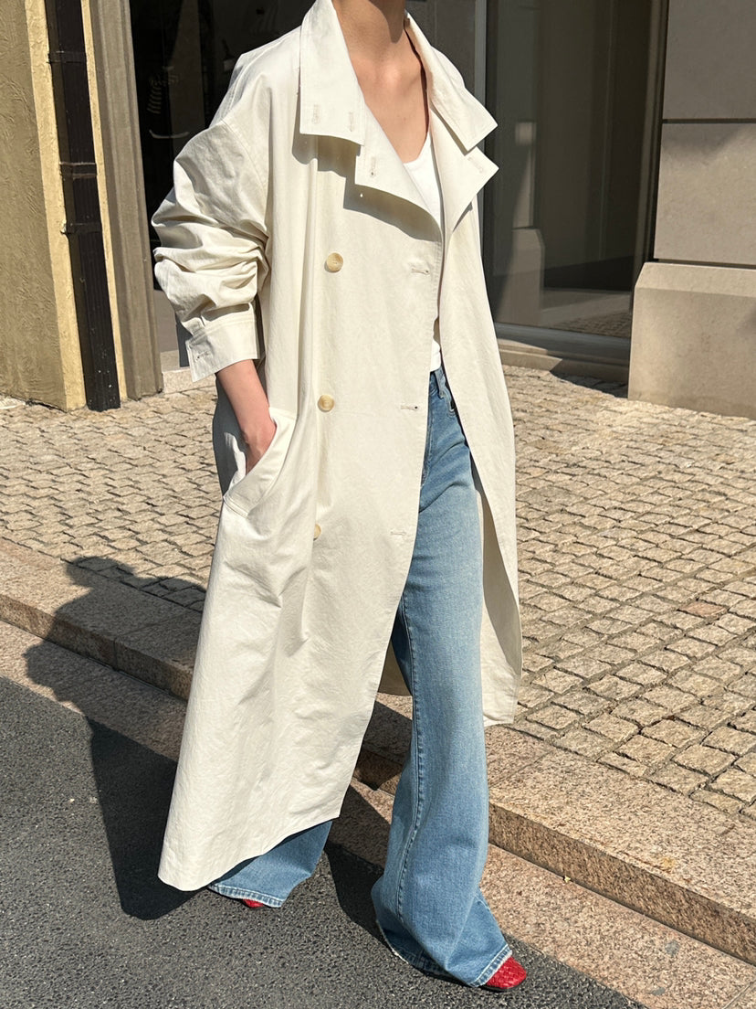 HE NATURAL Premium Classic Long Loose Trench Coat with Detachable Belt