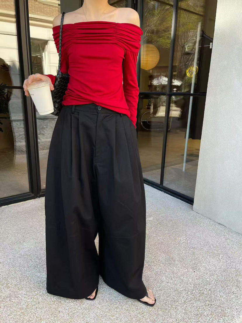 HE NATURAL Women's Minimalist High-Waisted Wide-Leg Casual Loose Spring Pants