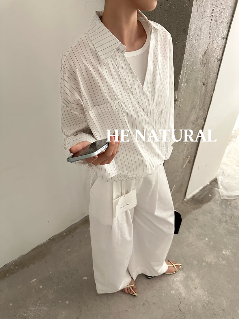 HE NATURAL Designer Fake Two-Piece Striped Shirt - 2026 Spring Collection Chic Long Sleeve Pullover